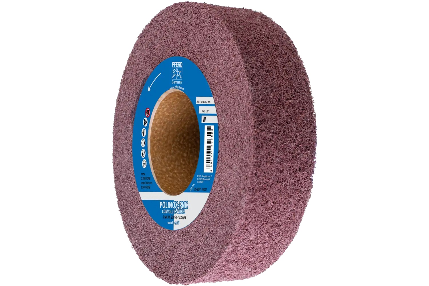 Picture of Pferd Polinox® Convolute Wheel, 8" X 2 X 3, Coarse, Soft, 5Am, Aluminum Oxide